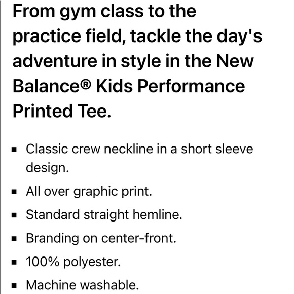 NWOT Boy’s Size Large New Balance Kids Performance Printed Tee - Picture 3 of 3
